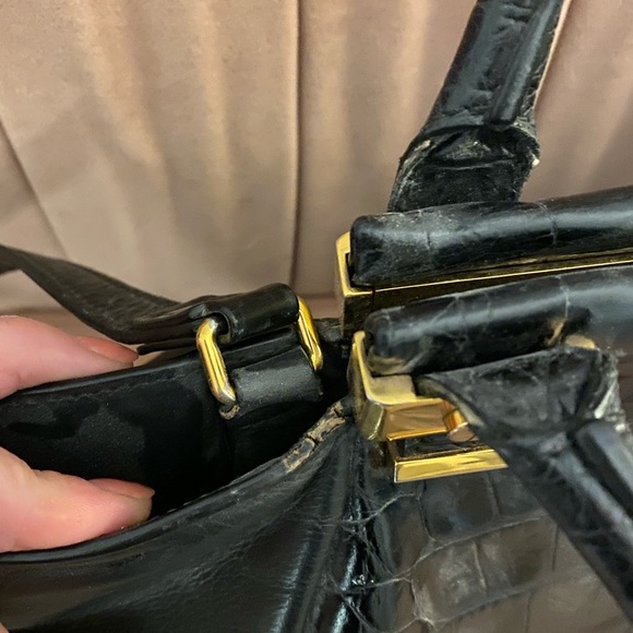 Lanvin Trilogy croc embossed black calfskin bag with gold plated hardware - Picture 8 of 9